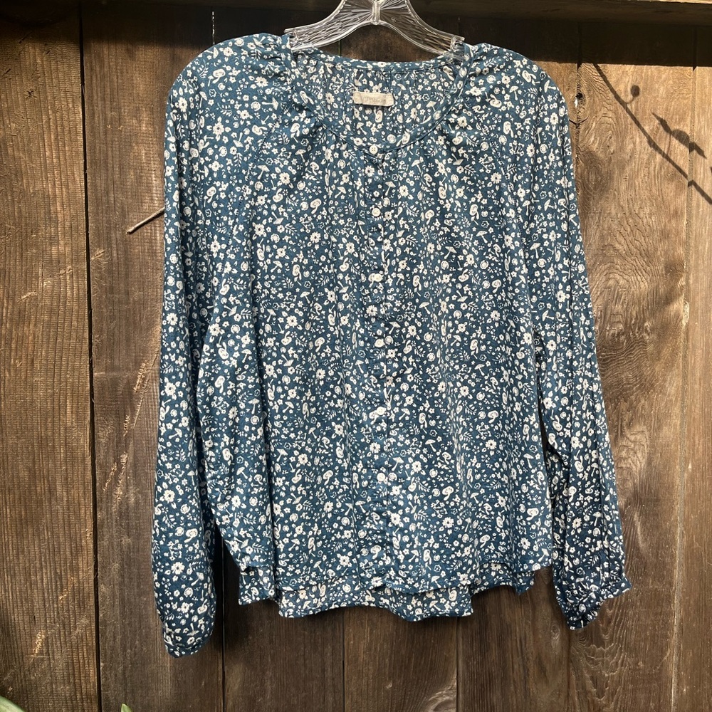 Outerknown Blue Floral Long-Sleeve Blouse